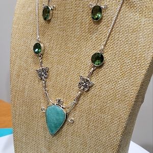 Handmade Amazonite Peridot 925 Necklace/Earrings Set